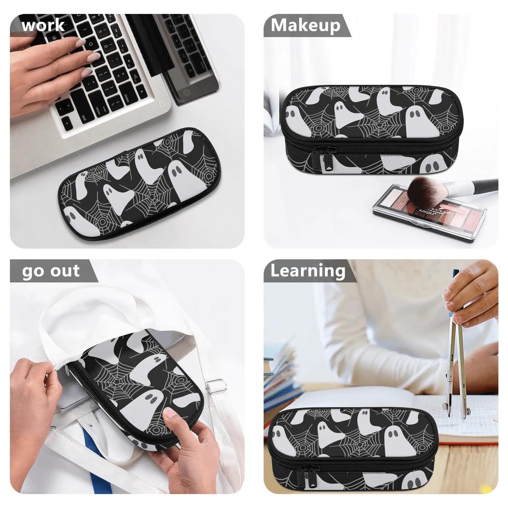 Pencil Case Casual 300D Polyester Spacious Storage Zip Around Closure with Main Compartment Mesh Pocket and Pen Slots for Students