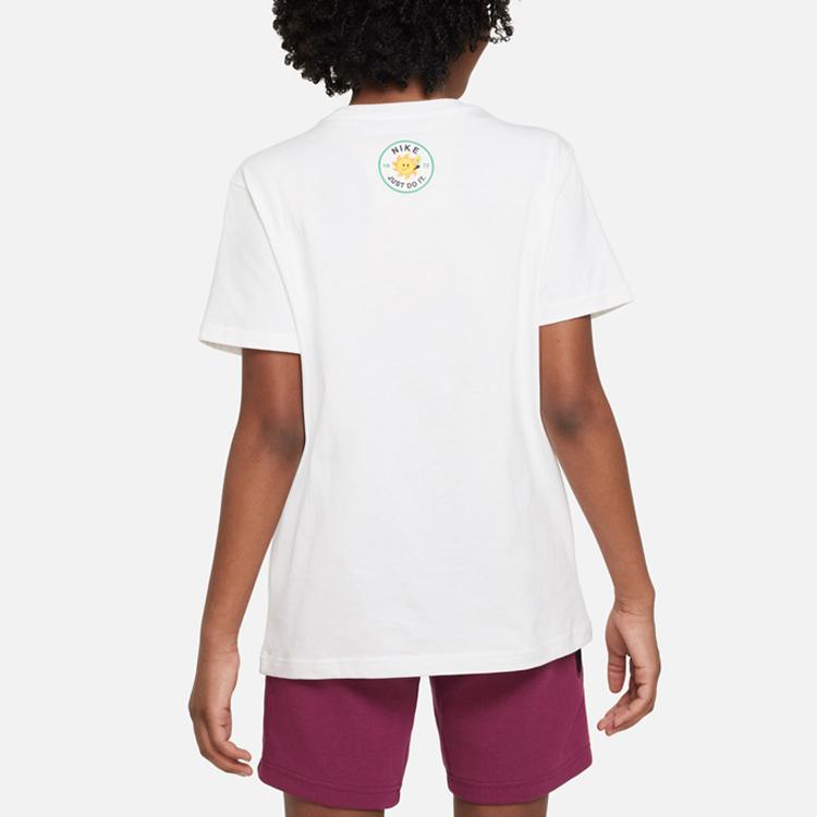 Nike T-Shirt Letter Logo Cartoon Pattern Print Round Neck Short Sleeve Kids Tops White FJ7237-100