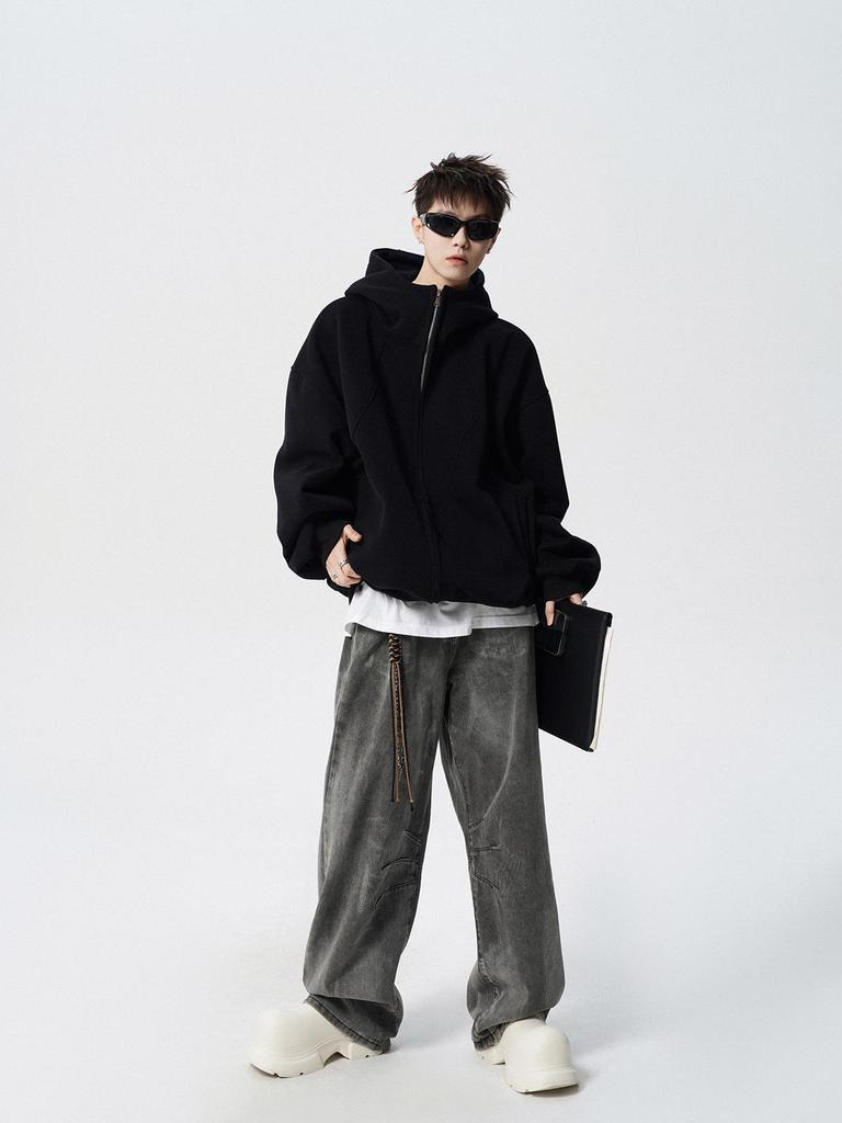 Versatile Plus Size Deconstructed Hoodie: Men's Trendy High Street Winter Sweatshirt