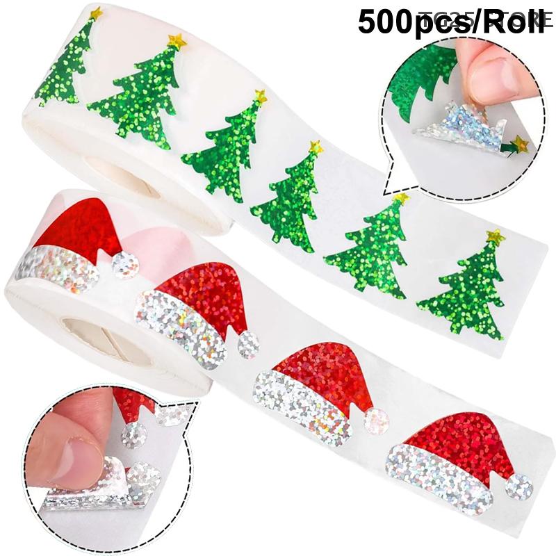 200-500Pcs Self-Adhesive PVC Christmas Stickers Christmas Tree Santa Hat Gift Tags Gift Wrapping Seals Decals Party Decorations
