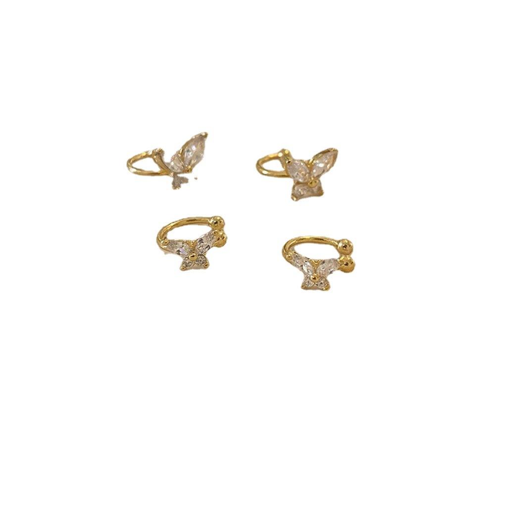 Exquisite Zircon Butterfly Earless Ear Clips Women'S Light Luxury Niche Design Earbone Clips High-End Earrings