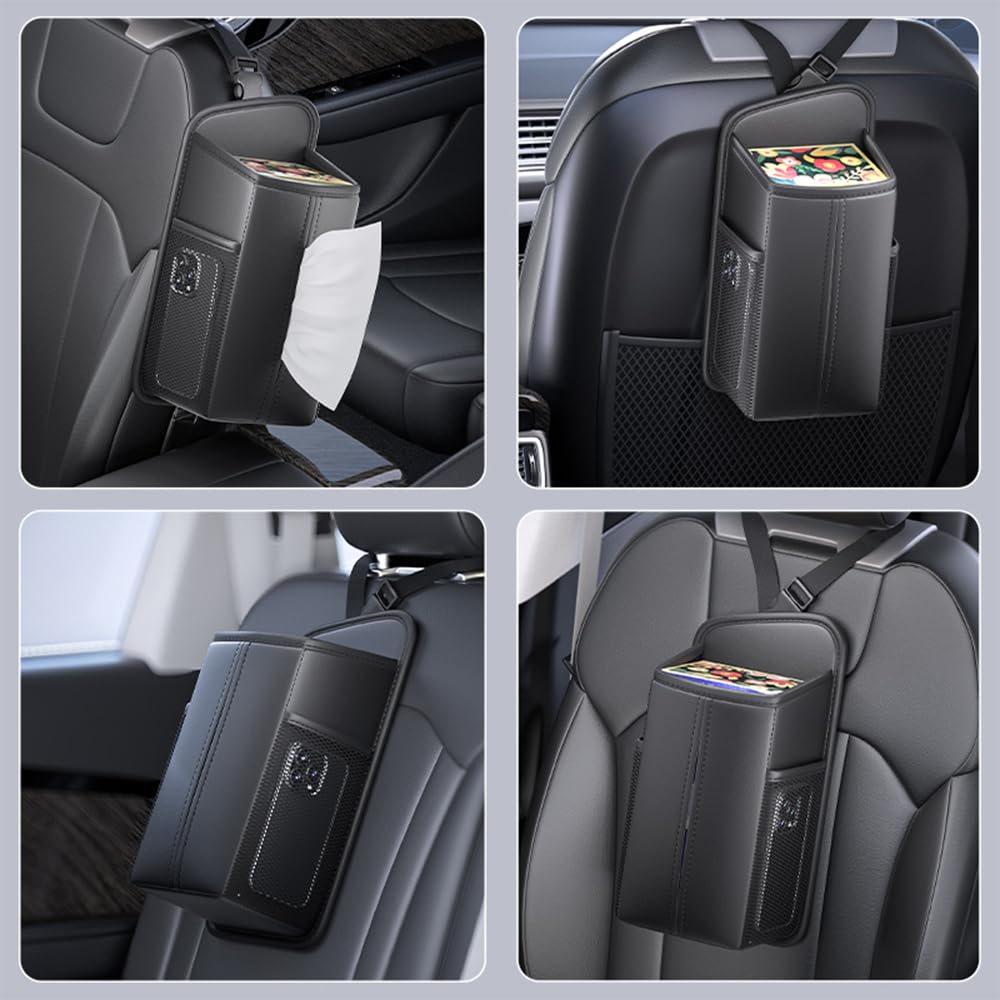 UrbanPulse Car Tissue Seat Side PU Large Capacity Tissue Small Item Car Black Case, Mount, Leather, Holder, Card, Smartphone, Sunglasses, Storage,