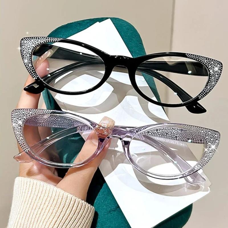 Women'S Luxury Diamond Reading Glasses Retro Cat'S Eye Hd Anti-Blue Light Presbyopia Glasses Diopter To +4.0 Men'S Eyepieces