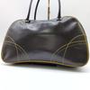 Prada 2000 FW Archive Y2K 2000 1990s 00s Bowling Bag Mini Boston Handbag Chocolate Brown Mustard Yellow Stitching Genuine Leather