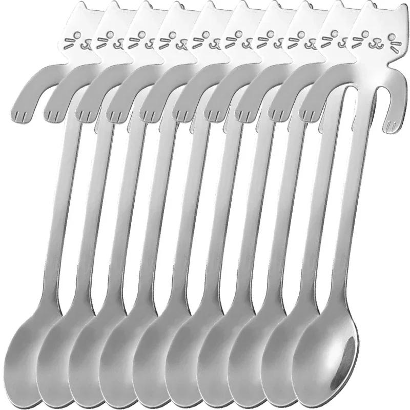Mini Cute Cat Shaped Coffee Spoon Stainless Steel Ice Cream Dessert Spoons Teaspoons Kitchen Scoops Tableware Gadgets Wholesale