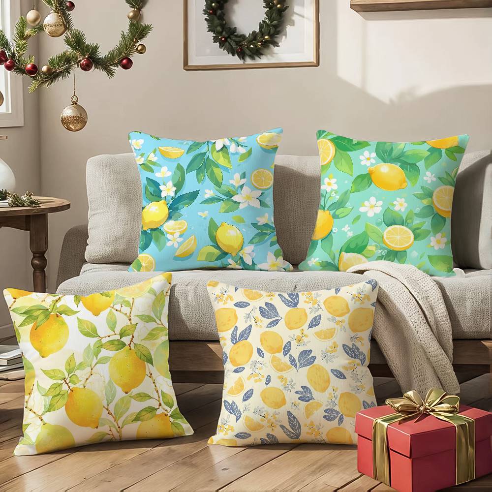 Refreshing Lemon - Floral Delight Pillow Case Anti-dustmite Pillowcase Invisible Zipper Silky Short Plush Sofa Cushion Cover