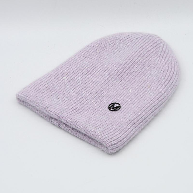 Angora Rabbit Fur Winter Woman Hat Cashmere Skullies Beanies Soft Solid Warm Fluffy Thick Sequins Knitted Hat Gift Wholesale