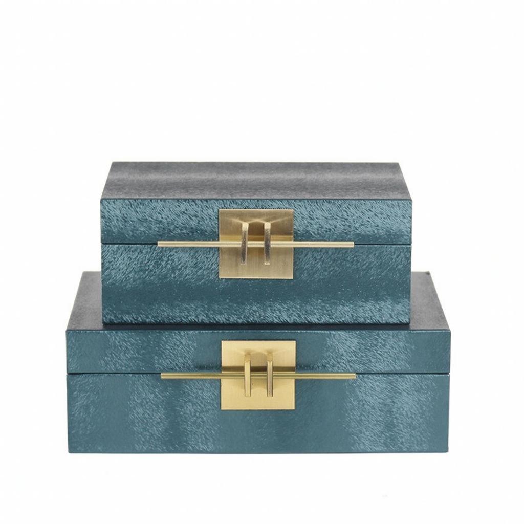 2 Pieces Leather Jewelry Box Decorative with Hinged Lid Textured