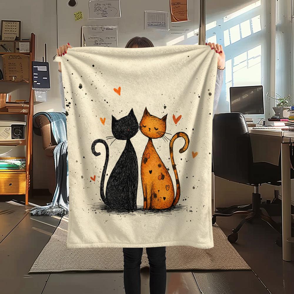 Coperta in Flanella con Stampa di Due Gatti, Alta Qualità, Confortevole per Tutte le Stagioni, Arredamento per la Casa, Calore e Comfort