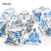 7 Pcs Blue White Metal Dice Solid Metal Polyhedral Dice Set Suitable For Role-Playing Dice PropBoard Game Gift