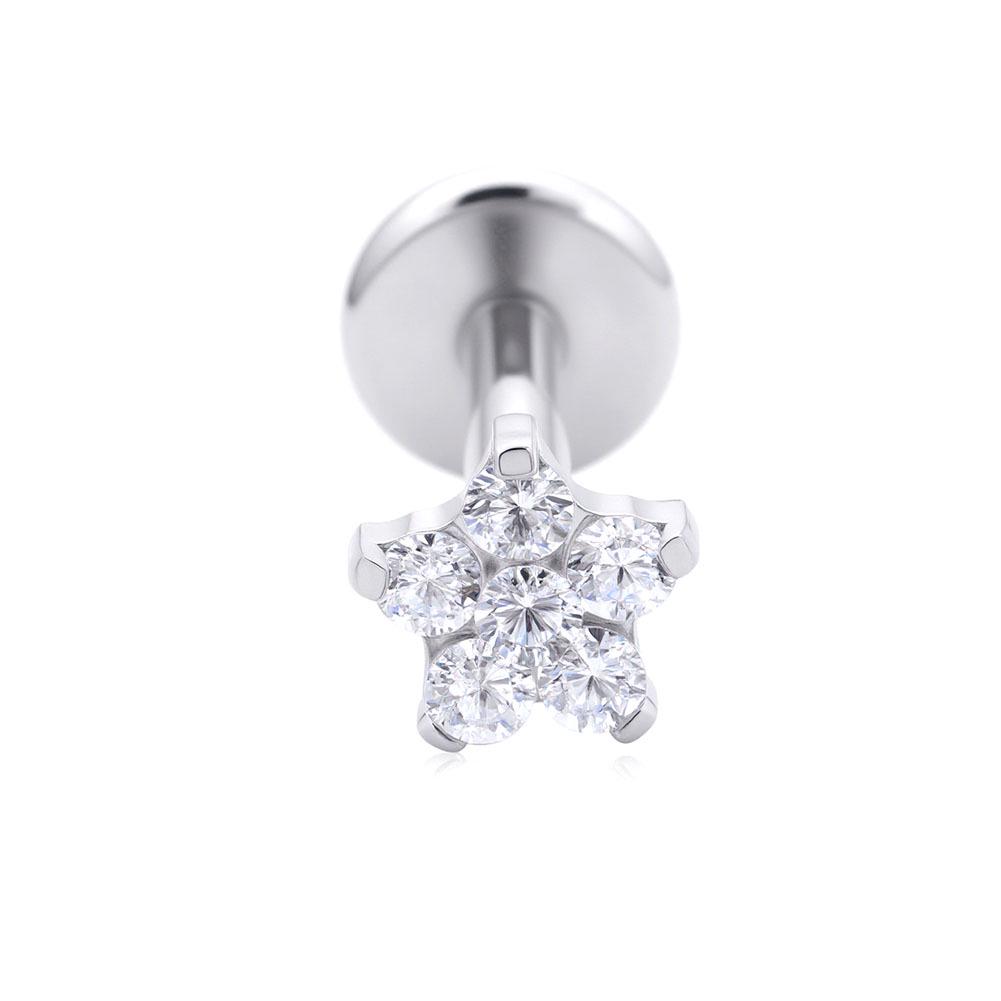 G23 Titanium Alloy Zirconia Flower Stud Earrings, ASTM F136 Implant Grade Body Piercing Jewelry