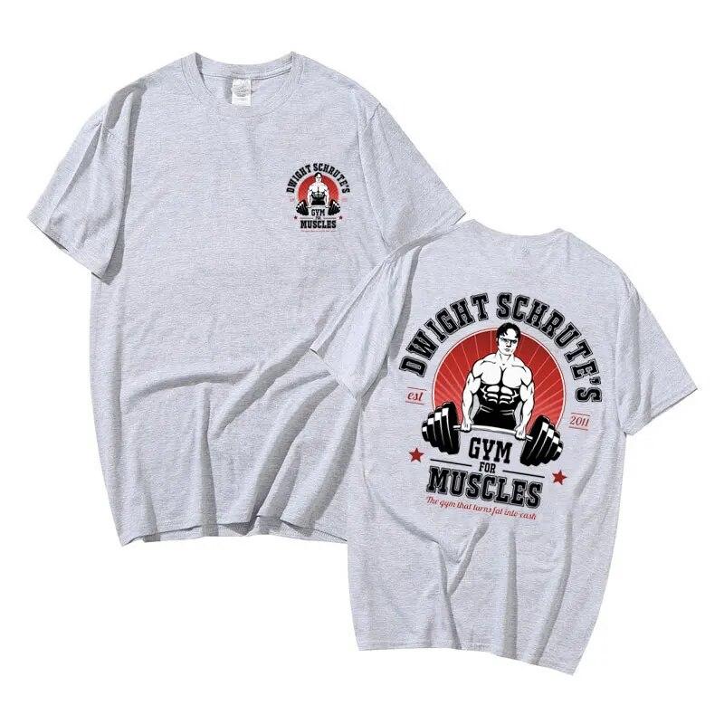 Powerhouse Gym Geek Dwight Schrute S Gym for Muscles Double Sided Print Tshirt Unisex Women Harajuku T Shirt Unisexs Cotton T-shirts