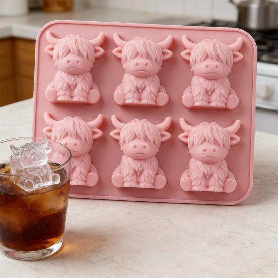 1/2Pcs Ice Cube Mold Mini Highland Cow Food Grade Silicone Reusable Ice Cube Tray Easy To Demold Ice Cube Maker Kitchen Tool