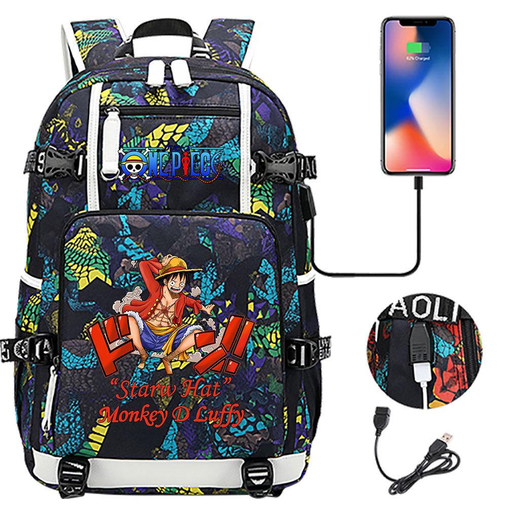 Anime Print USB Charging Backpack for Teens Students Unisex Casual Large Capacity Travel Daypack