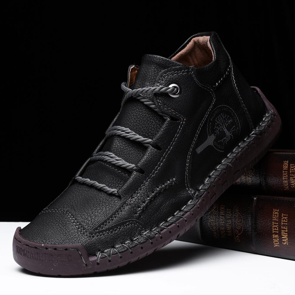 Herbst und Winter Herren High-Top-Baumwollschuhe Retro handgefertigte Lederschuhe