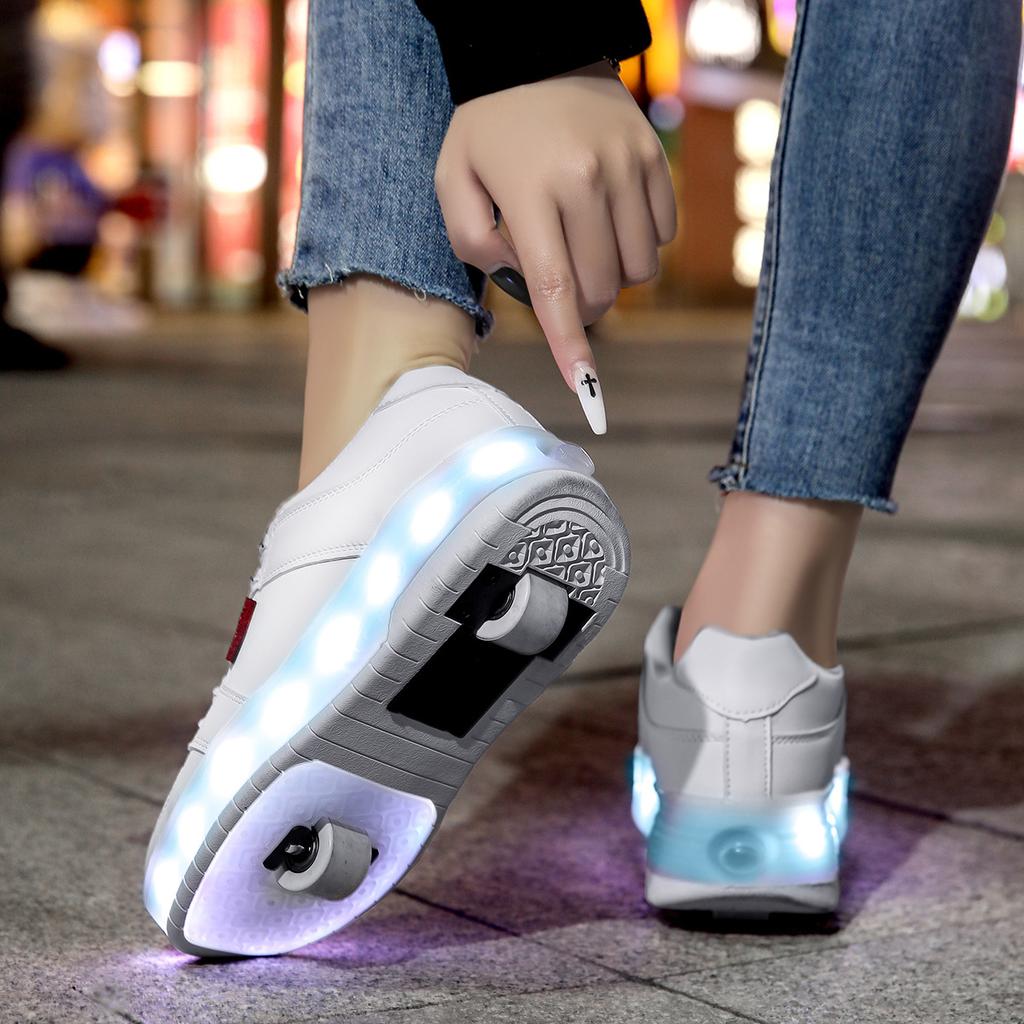 2 Wheel Roller Skates for Boys and Girls Inline Skate Shoes 2 in 1 Removable Pulley Skate Skating Children's Ice Skating Shoes