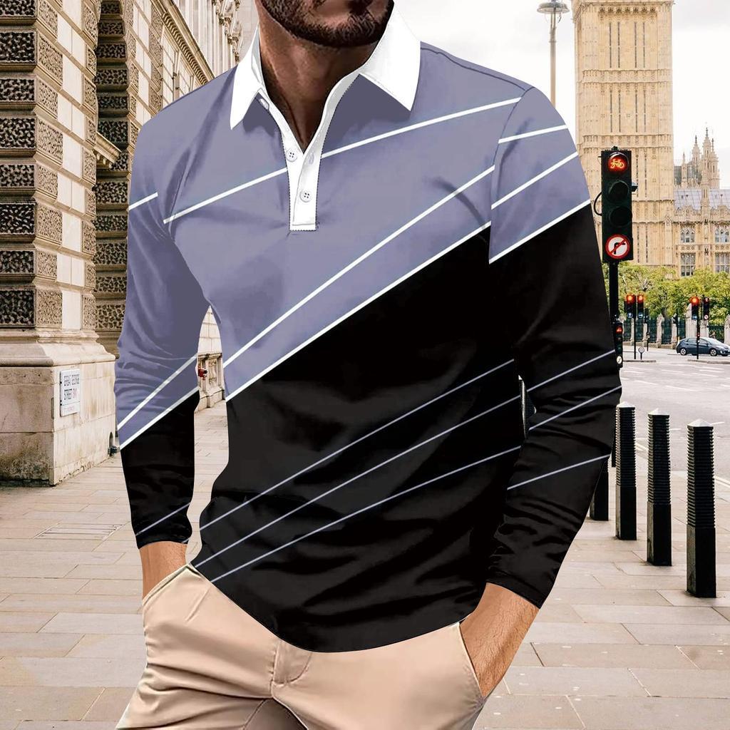 Colour Block Long Sleeve Button Down Top Sport Fitness Quick Dry Breathable Men's Polo Shirt