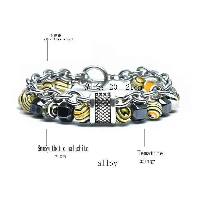 1 Pcs Rock Bead Gemstones Bangles Jewelry Making Stainless Steel Charm Natural Stone Beads Bracelet For Men