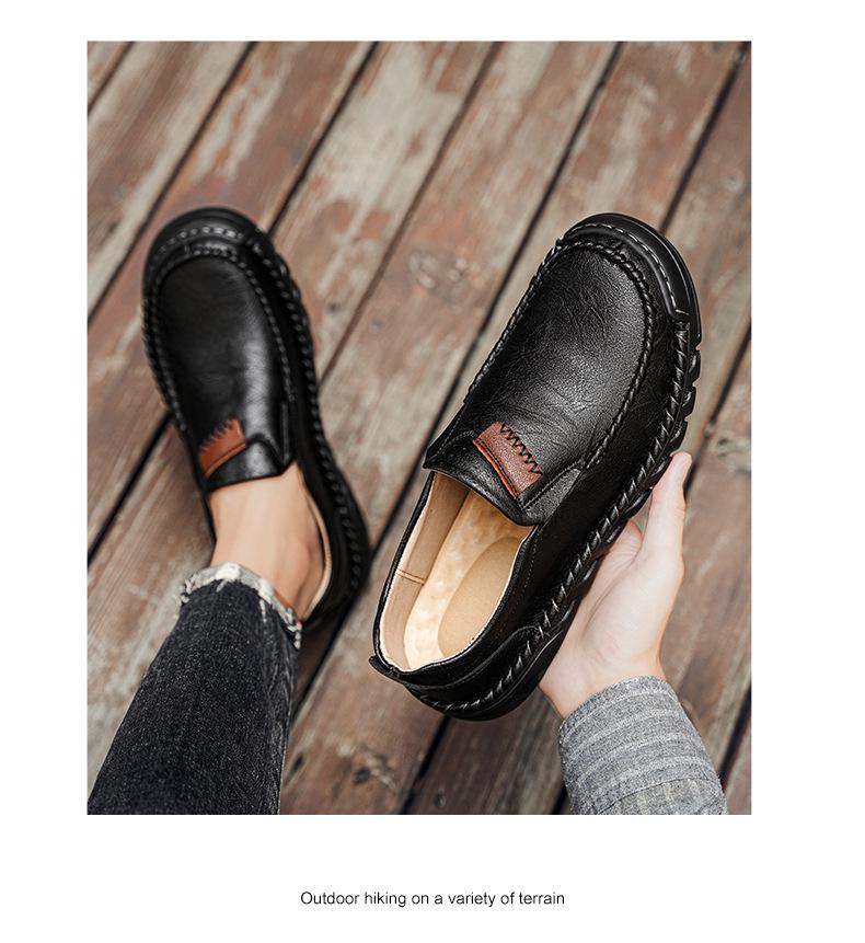 Men's Fall Leather Slip-On Loafers - Large Size Casual Driving Shoes