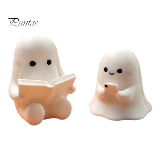 Halloween Desk Decorations 3D Printed Ghost Figurine, Cute Spooky Resin Statue, Funny Desktop Tray Decorative for Scenes Decor, Tabletop Centerpiece