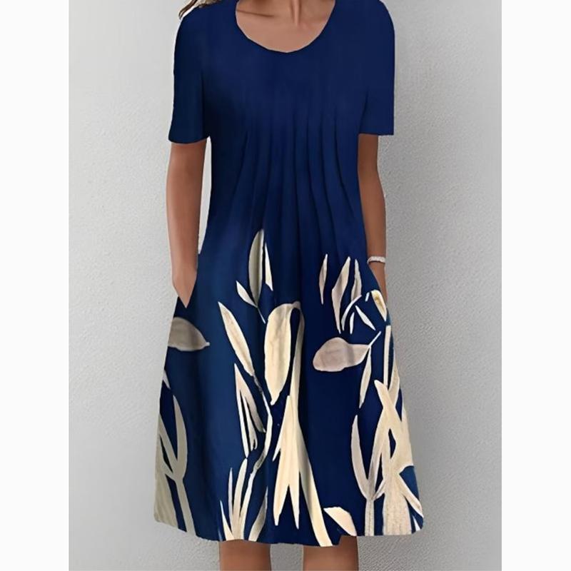 Spring Summer Floral Print Plus Size Casual Dress for Women Elegant A Line Loose Long Dress Female Pocket Round Neck Dresses 24063