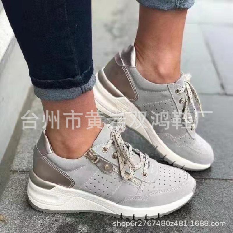 New Front Lace-up Casual Women's Shoes Sports Shoes Lace-up Burnt Flower Thick-soled Large-size Single Shoes