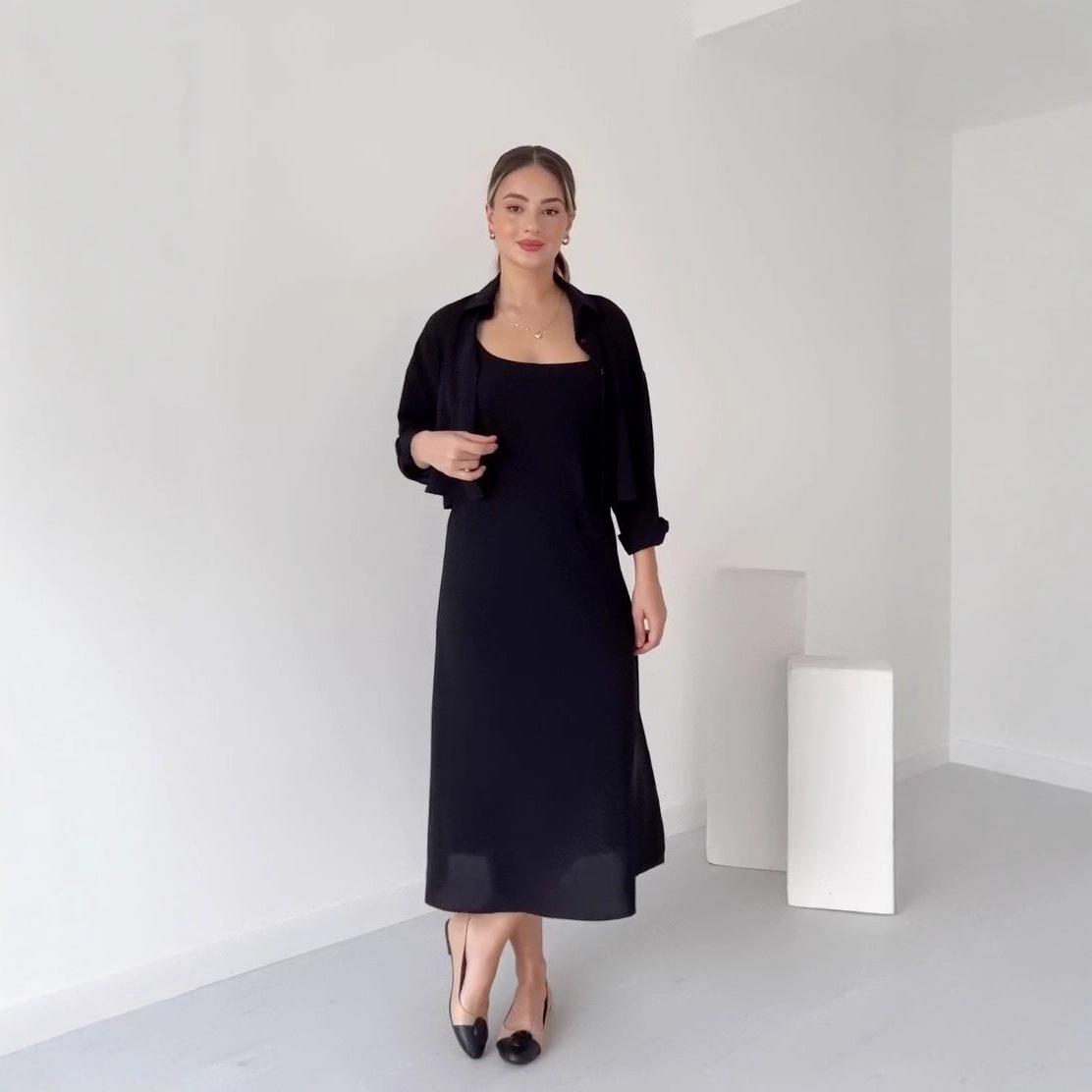 

2025 Осень Элегантное Королевское Длинное Платье с Коротким Пиджаком - Европейский и Американский Стиль, Женская Стройнящая Мода. XXL чёрный