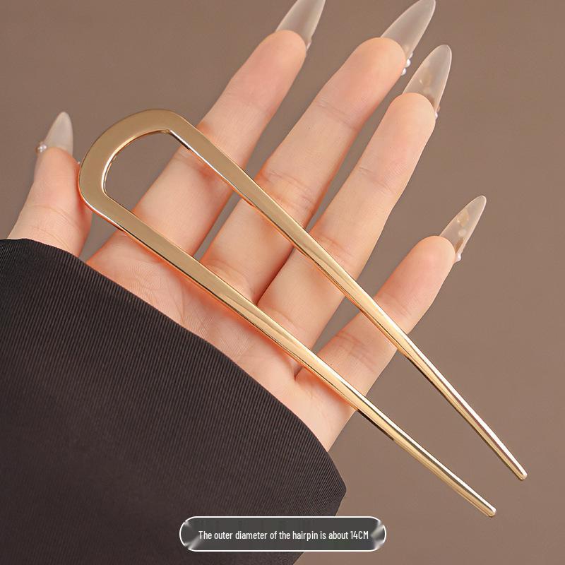 U-Shaped Enamel Metal Hairpin – Ancient Style, Large for Daily Use