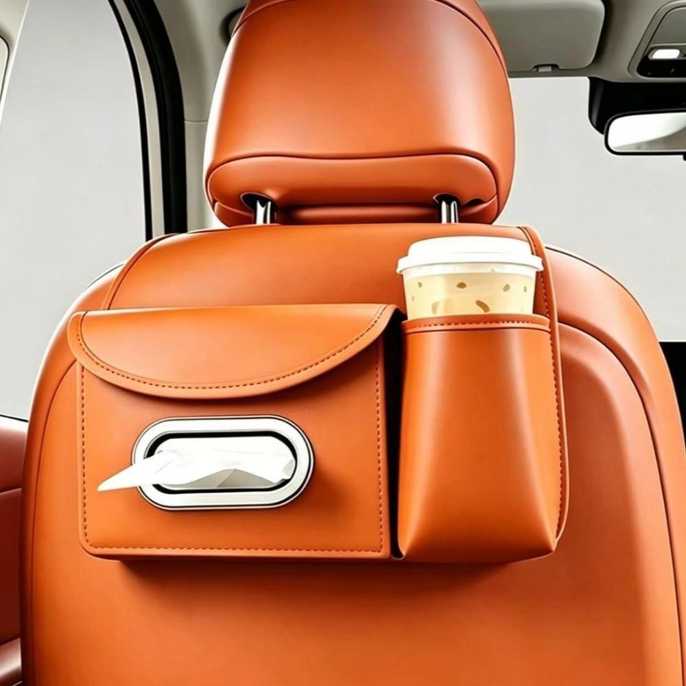Portable Car Seat Back Organizer PU Leather Car Tissue Box Rear Seat Storage Bag Daily Commutes
