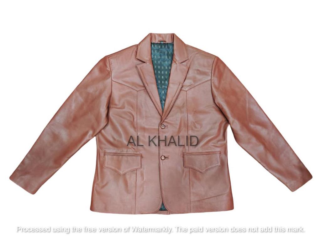 Lambskin Formal Men's Leather Blazer Brown Two-Button Handmade Genuine Office Wear Soft Fit