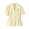 Moda Donna Europea e Americana Estate 2025 Top Suit Corto a Maniche Corte Floreale Fatto a Mano in Vita Stretta