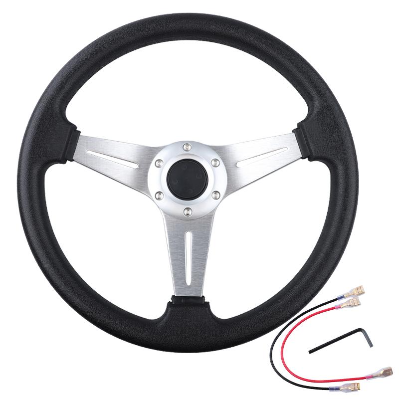 Universal Racing Leather Steering Wheel 350mm 14inch Aluminum Alloy Auto Sport Drifting Steering Wheels Deep Dish Corn Style серебряный
