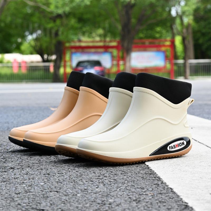 Winter fixed velvet warm waterproof glue shoes trendy men's short rain shoes wading short boots outdoor men's rain boots warm cotton shoes