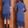 Knitted Dress for Women In Autumn and Winter Lace Long Sweater Slimming Solid Color Sweater Dress