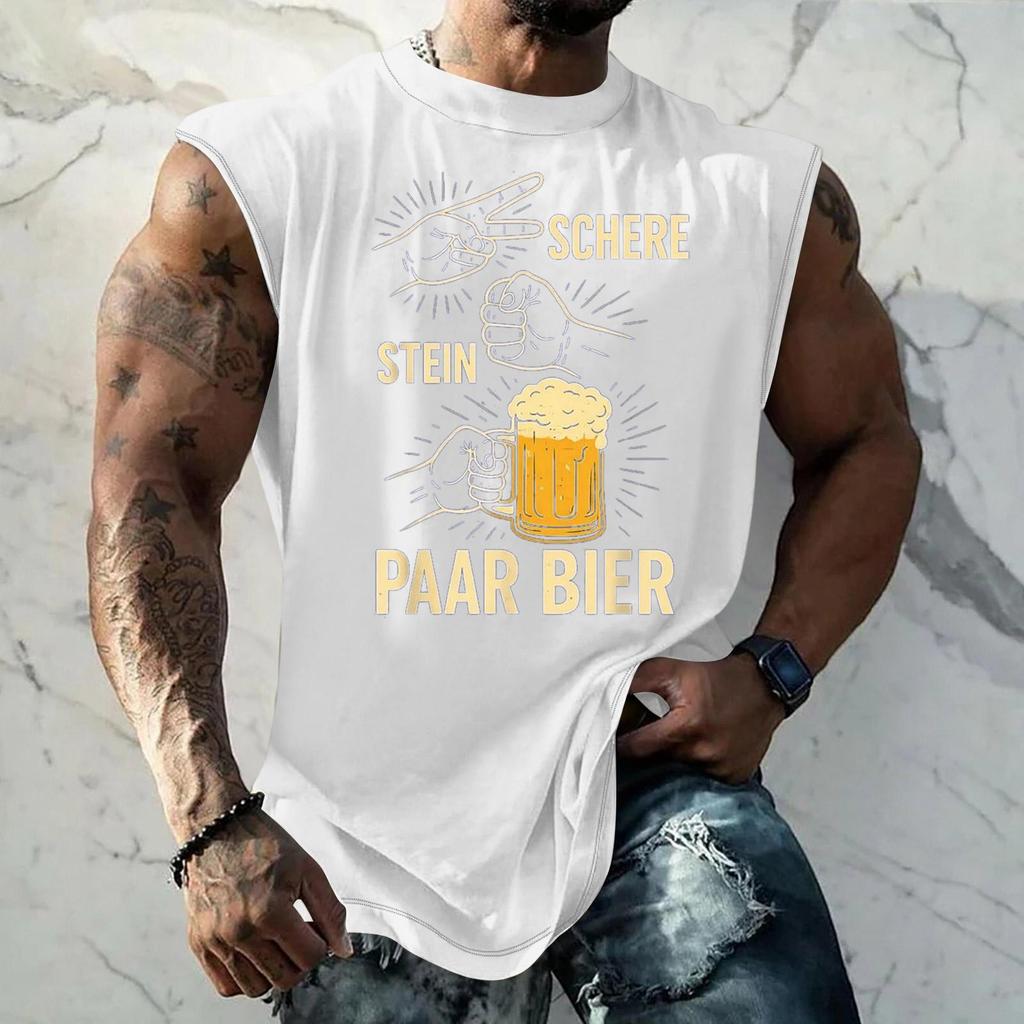 Men Sleeveless Tank Top Loose Fit Casual Streetwear Textured Pattern Printed Vest for Sports Vacation Daily Wear