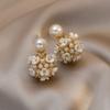 White Shell Flower Imitation Pearl Stud Earrings for Women Ball Double Side Elegant Earrings Set Exquisite Vintage Fashion Jewelry