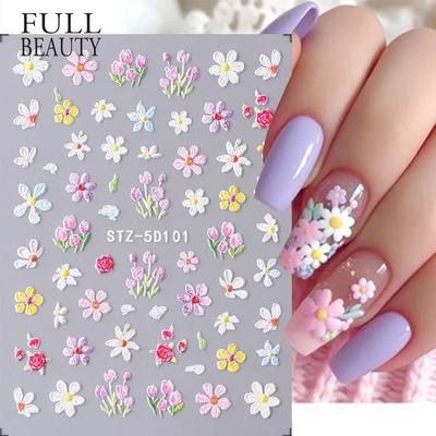 Sunflower 5D Embossed Manicure Decor Sliders Relief Engraved Nail Stickers Nail Art Sticker Decal