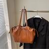 Large Capacity Women Shoulder Bag Fashion Versatile PU Leather Folded Drawstring Underarm Bag Texture Office Commuter Tote Bag CLE