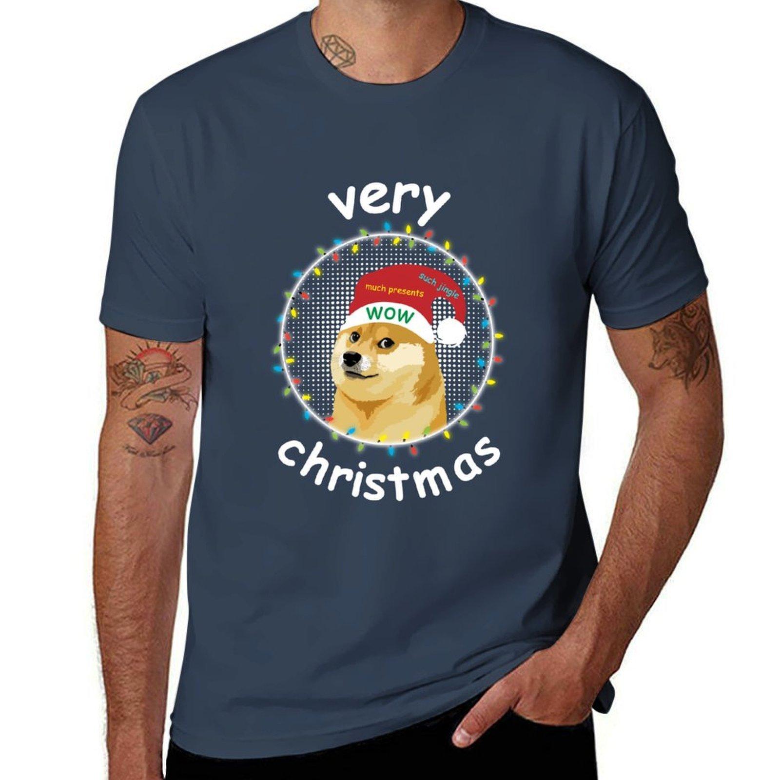 Doge Very Christmas Tshirt Minimalist Casual Short Sleeve Top S
