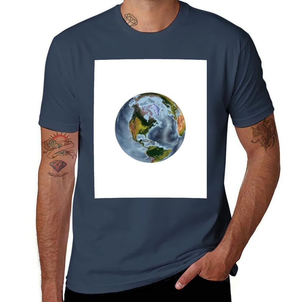 The World From Space Projection World Relief Map Showing Land And Oceans Tshirt Work Wear Short Sleeve Tshirt