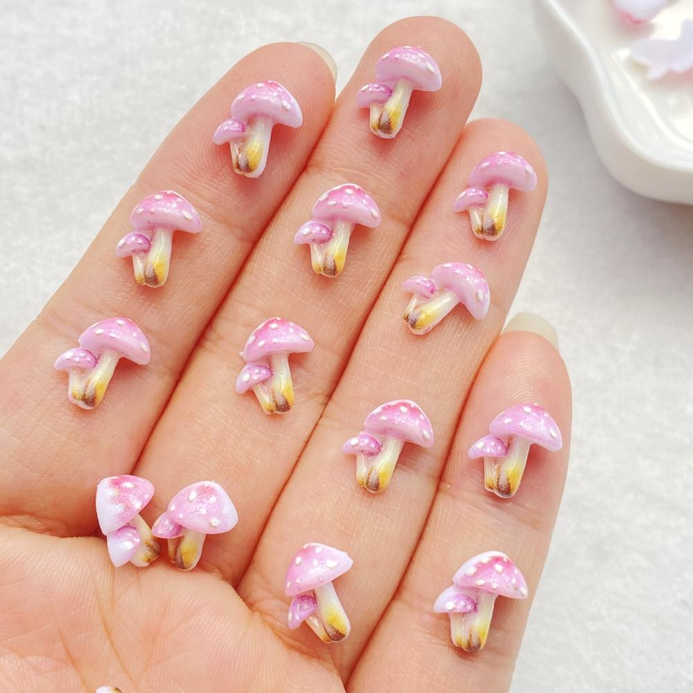 50pcs Resin Cute 3D mini Colorful Mushrooms Flat Back Rhinestone Scrapbook DIY Wedding Applique Decor Jewelry Accessories
