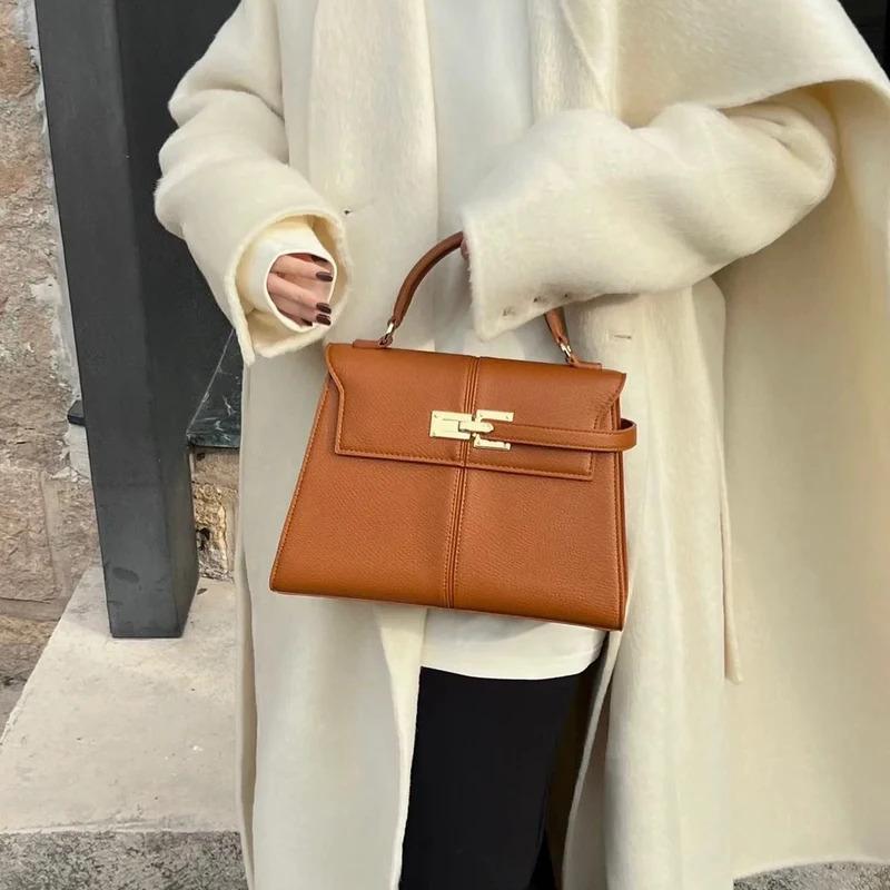 2025 Women Niche Composite Leather Trapezoidal Bag Large Capacity Single-Shoulder Crossbody Bag Fashionable Ladies Handbag