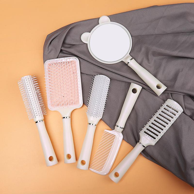Portable Airbag Massage Comb & Handheld Makeup Mirror for Long Hair - Cushion & Curling Comb