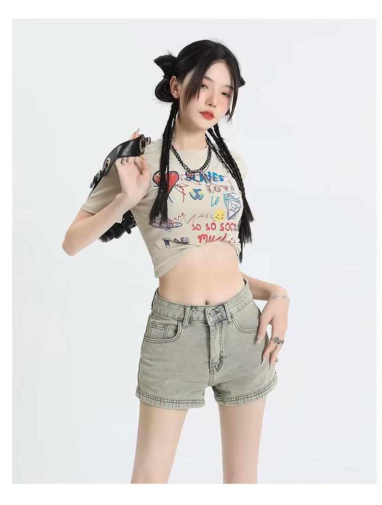 2025 Summer Women's Retro High Waist Plus Size Denim A-line Shorts
