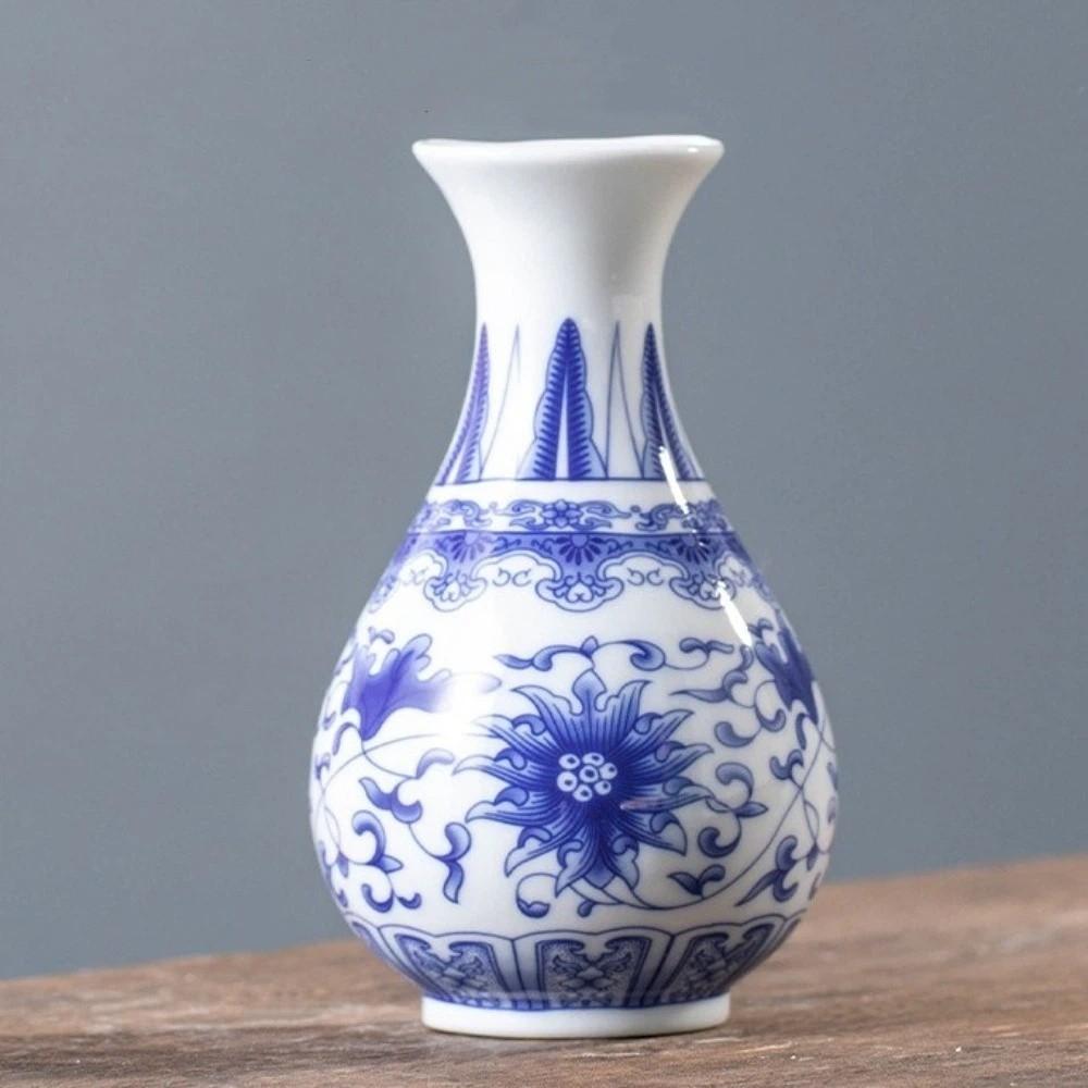 Antique Blue White Porcelain Wall Hanging Ceramic Vase Handmade Hydroponic Vase Office Style F