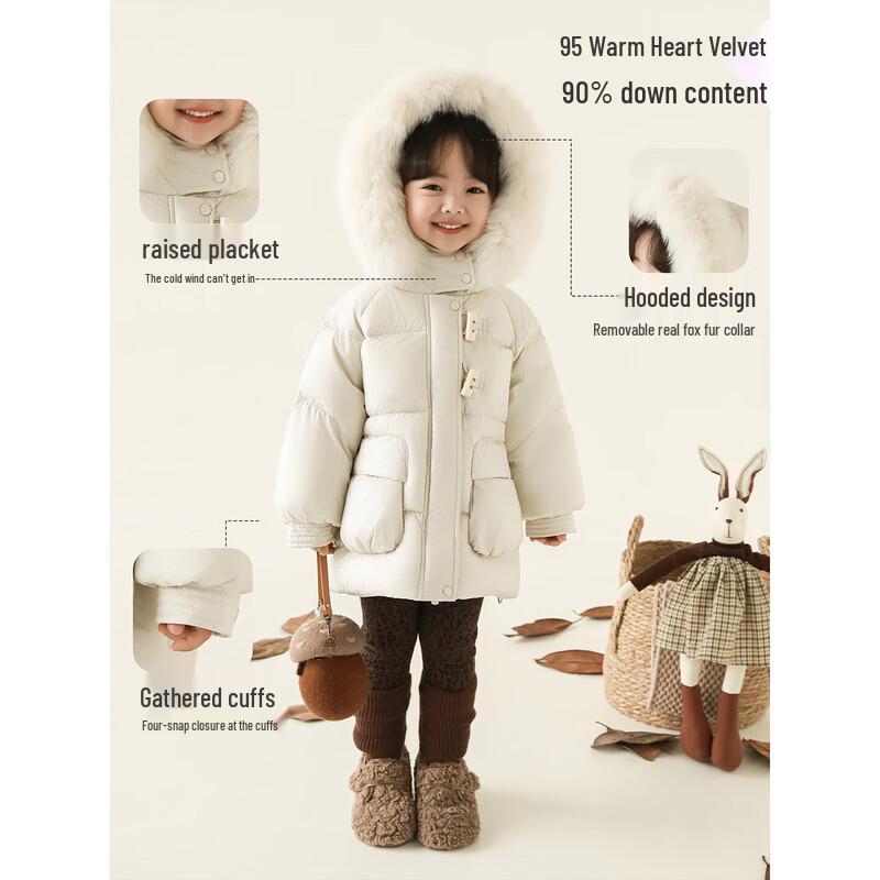 

Yoyou Girls Thickened Winter Down Jacket with Detachable Fur Collar 80 cm