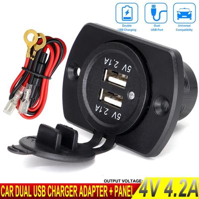 Cargador Universal para coche y motocicleta, 4.2A, USB Dual, 2 puertos, Panel de enchufe, adaptador de corriente para teléfono, salida de 12-24V, luz LED, resistente al agua