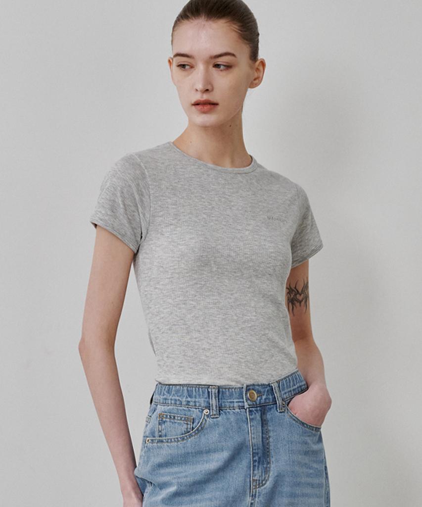 MALOUPE 5213 Ribbed Slim Short Sleeve Tee (Gray)