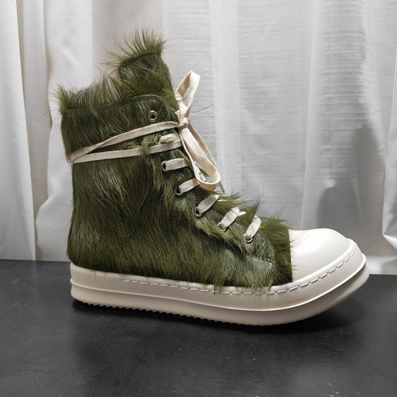 

Horsehair Fashion Women and Men Ankle Boots Lace Up Trendy Green Tassel Flat Platform Height Increasing All Match Bota 47 зелёный