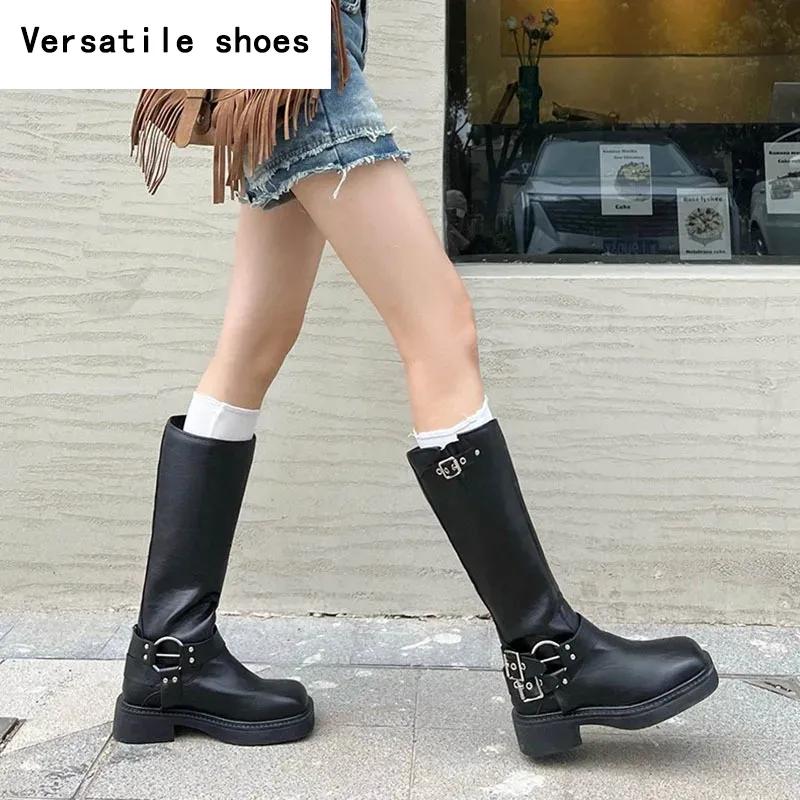 Woman Western Cowgirl Boot Fashion Back Zippers Long Booties Autumn Winter Suqare Low Heel Girl Shoes
